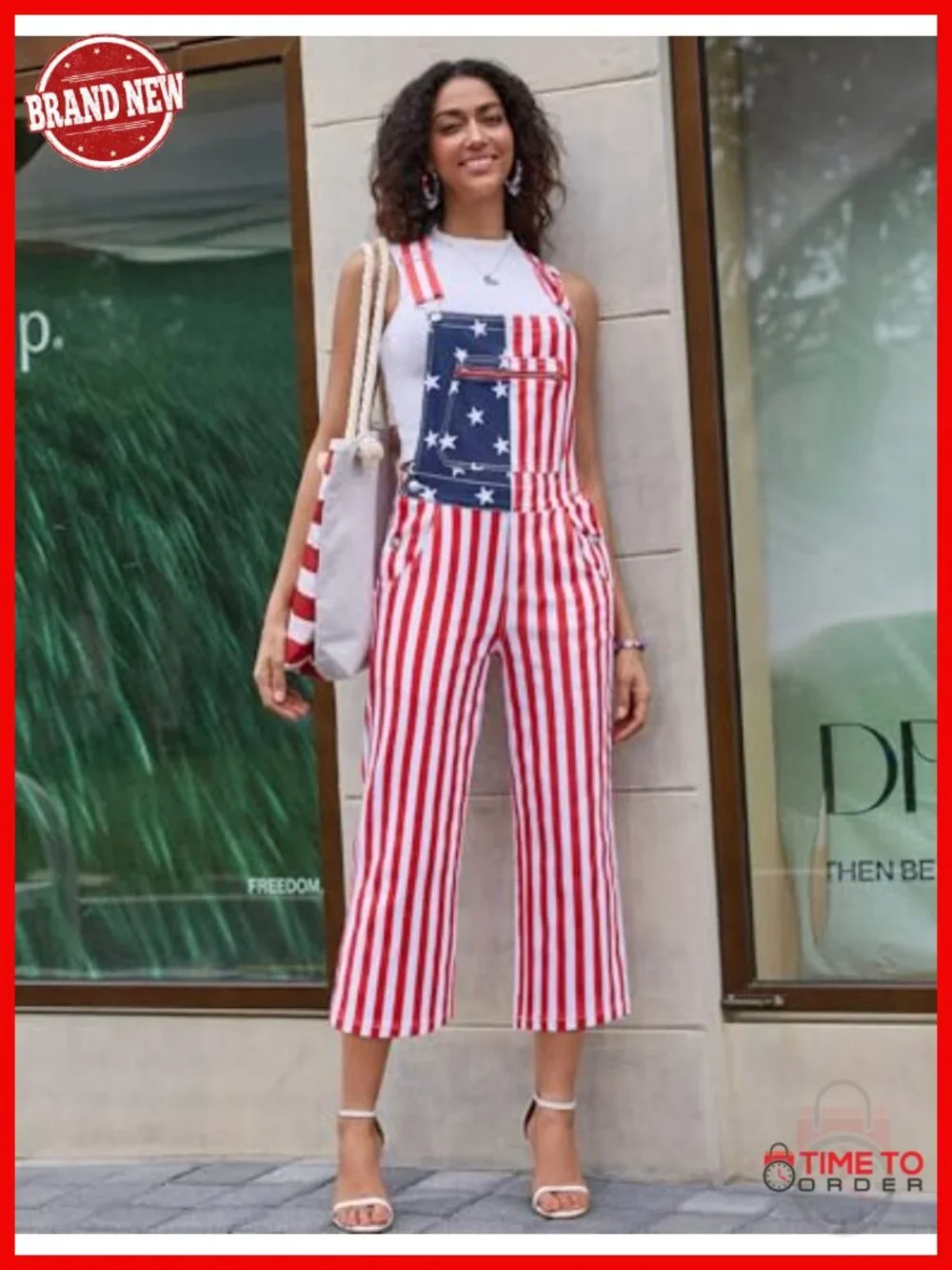 American Flag Overalls Jumpsuit Romper with Pockets Adjustable Straps